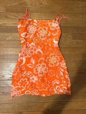orange floral print mini dress